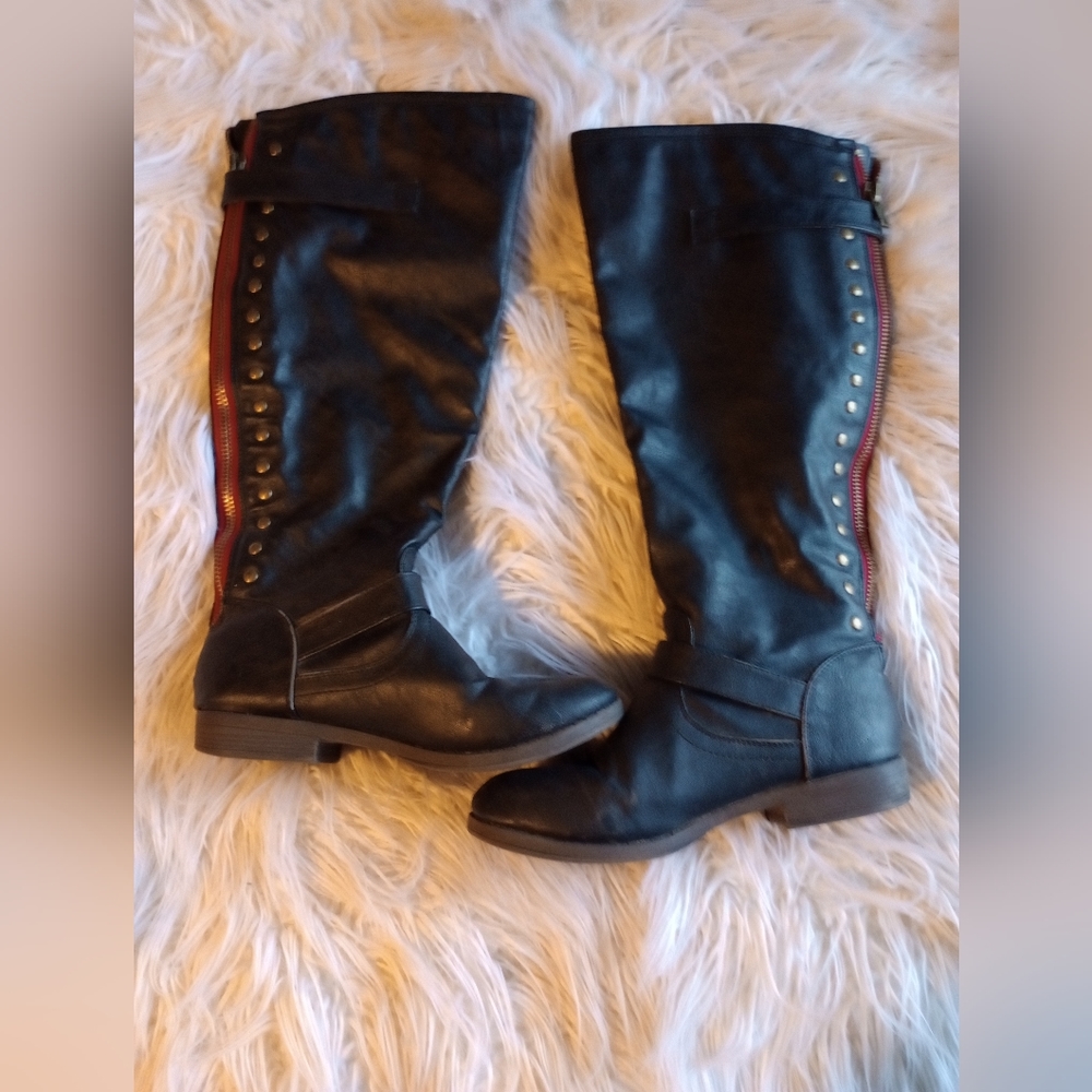 Wide calf black knee high boots